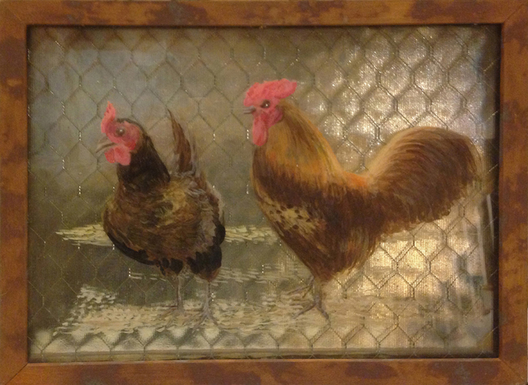 Chickens on Chicken Wire a work by Tracy Hagedorn and Dennis Haugh of Argentum Ltd.